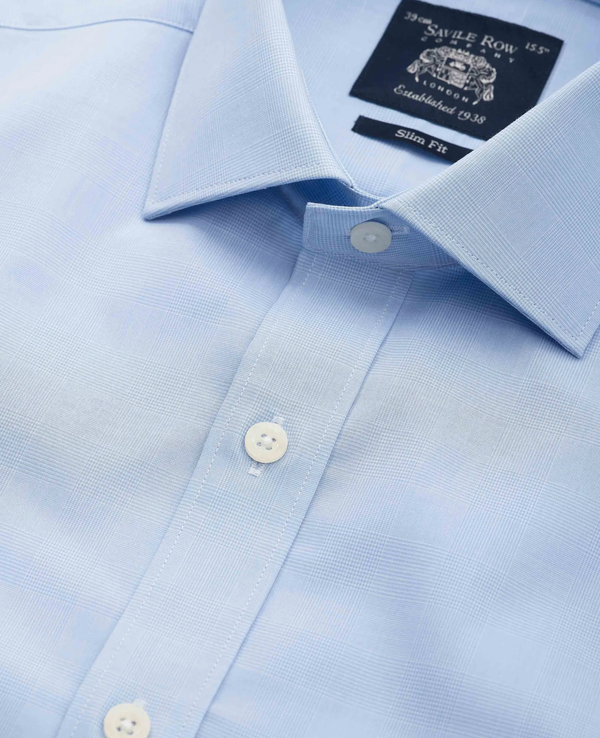 Blue Cotton Prince of Wales Check Slim Fit Formal Shirt - Single Cuff