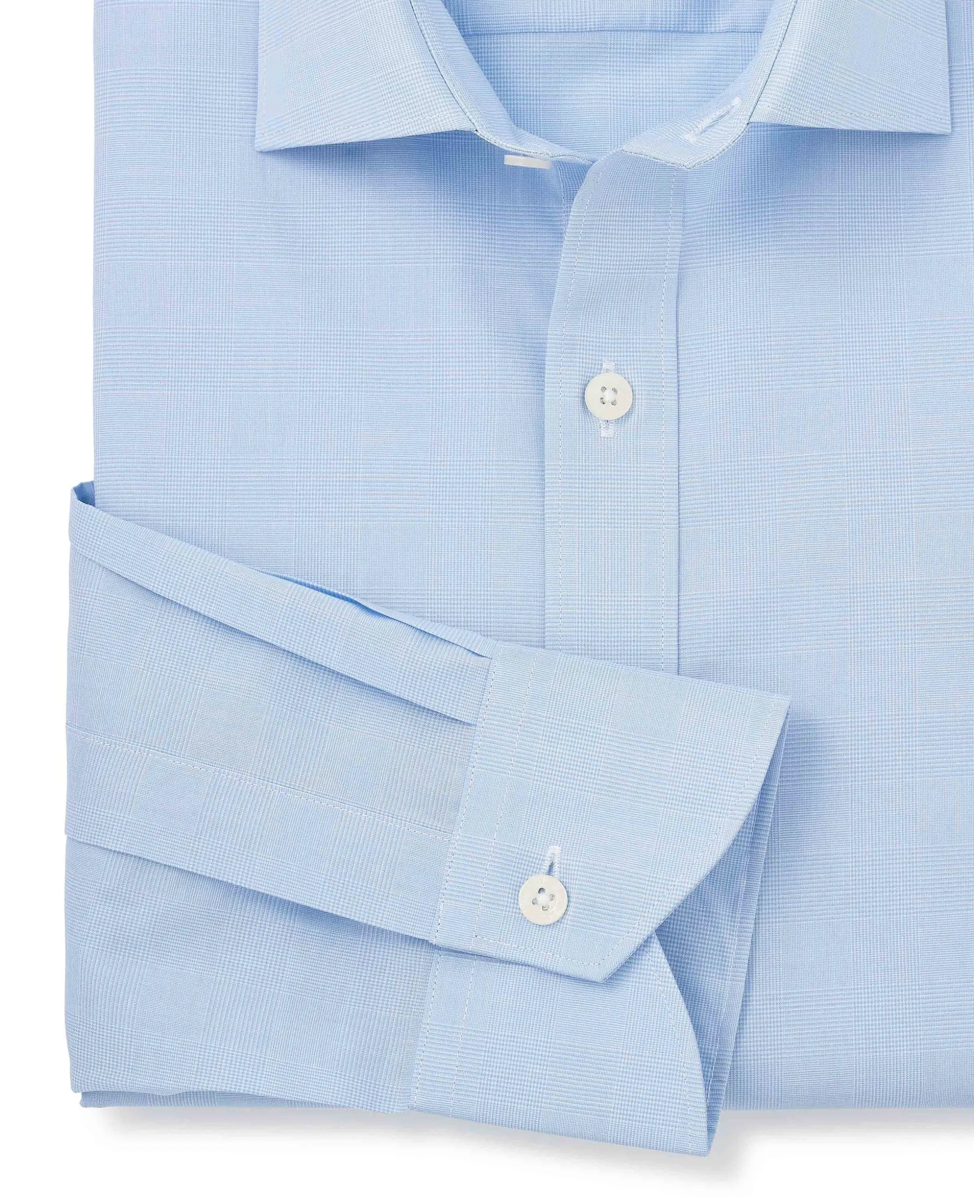 Blue Cotton Prince of Wales Check Slim Fit Formal Shirt - Single Cuff