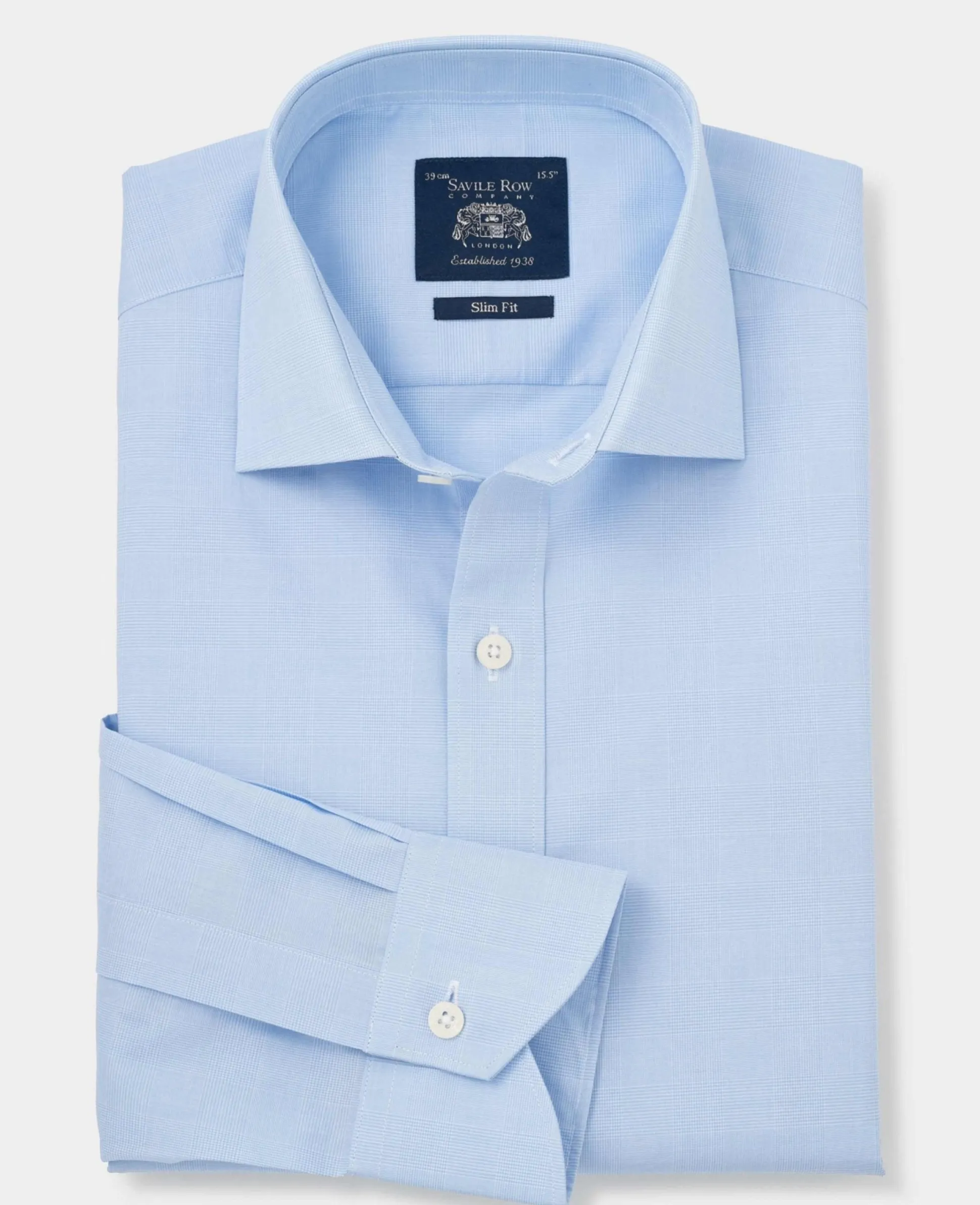 Blue Cotton Prince of Wales Check Slim Fit Formal Shirt - Single Cuff