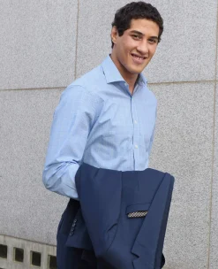 Blue Cotton Prince of Wales Check Slim Fit Formal Shirt - Double Cuff