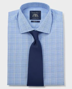 Blue Cotton Prince of Wales Check Slim Fit Formal Shirt - Double Cuff
