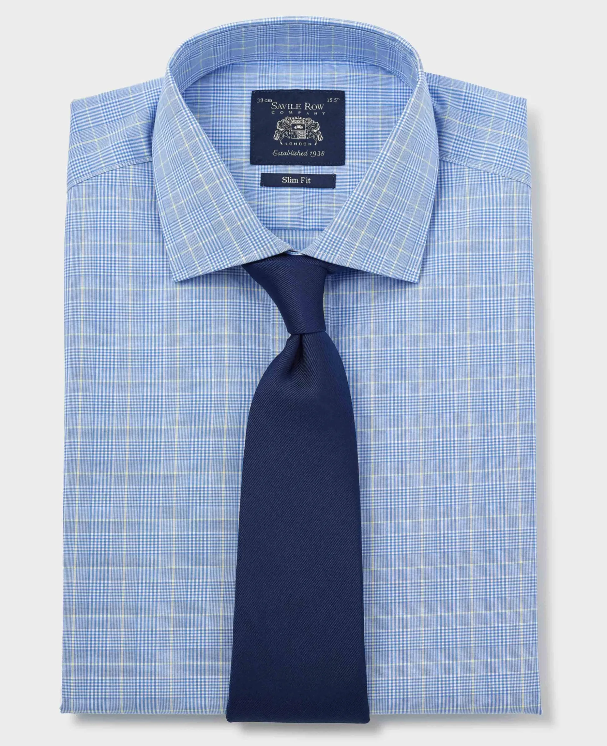 Blue Cotton Prince of Wales Check Slim Fit Formal Shirt - Double Cuff