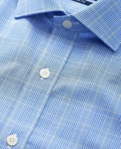 Blue Cotton Prince of Wales Check Slim Fit Formal Shirt - Double Cuff
