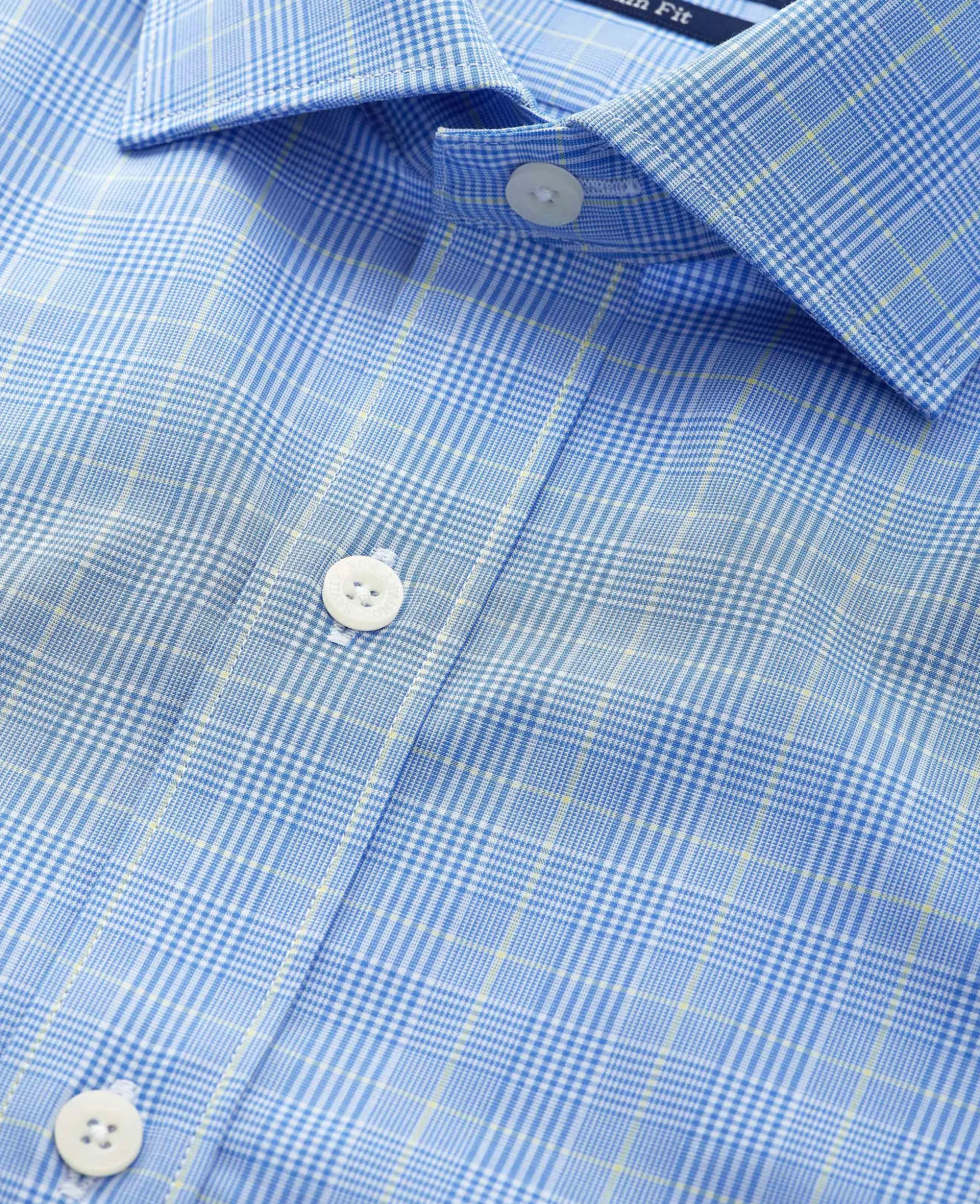Blue Cotton Prince of Wales Check Slim Fit Formal Shirt - Double Cuff