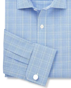 Blue Cotton Prince of Wales Check Slim Fit Formal Shirt - Double Cuff