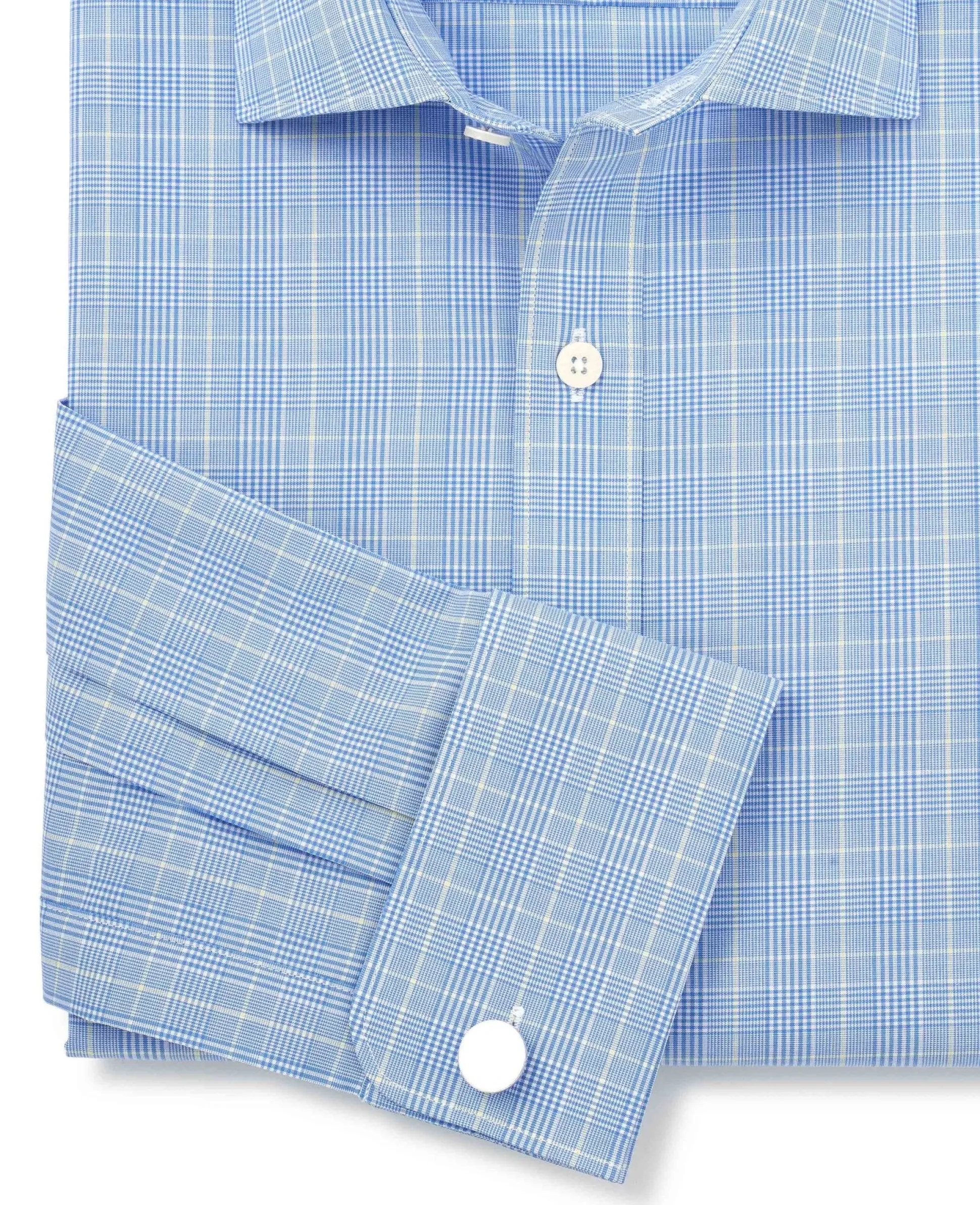 Blue Cotton Prince of Wales Check Slim Fit Formal Shirt - Double Cuff
