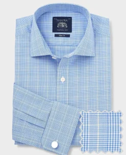 Blue Cotton Prince of Wales Check Slim Fit Formal Shirt - Double Cuff