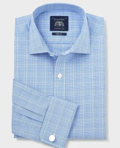 Blue Cotton Prince of Wales Check Slim Fit Formal Shirt - Double Cuff