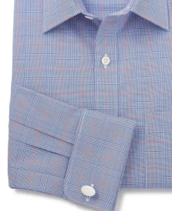 Blue Cotton Prince of Wales Check Classic Fit Formal Shirt - Double Cuff