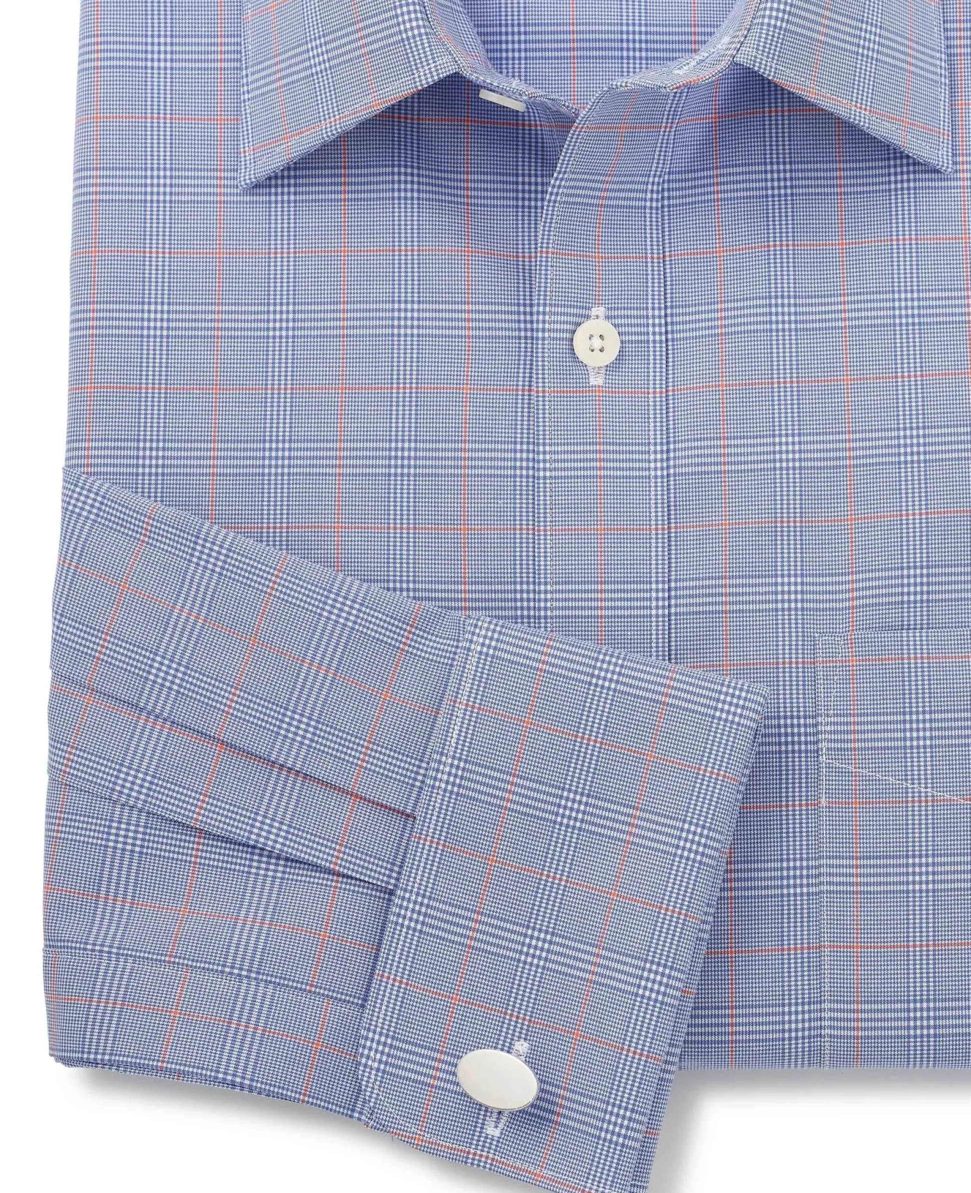 Blue Cotton Prince of Wales Check Classic Fit Formal Shirt - Double Cuff