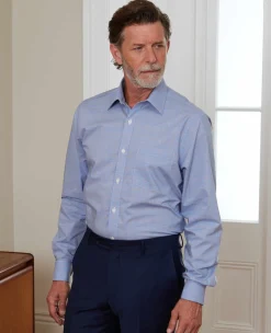 Blue Cotton Prince of Wales Check Classic Fit Formal Shirt - Double Cuff
