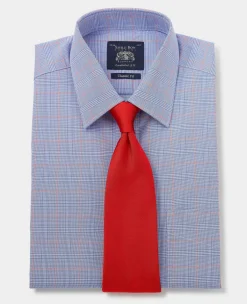 Blue Cotton Prince of Wales Check Classic Fit Formal Shirt - Double Cuff