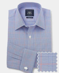 Blue Cotton Prince of Wales Check Classic Fit Formal Shirt - Double Cuff