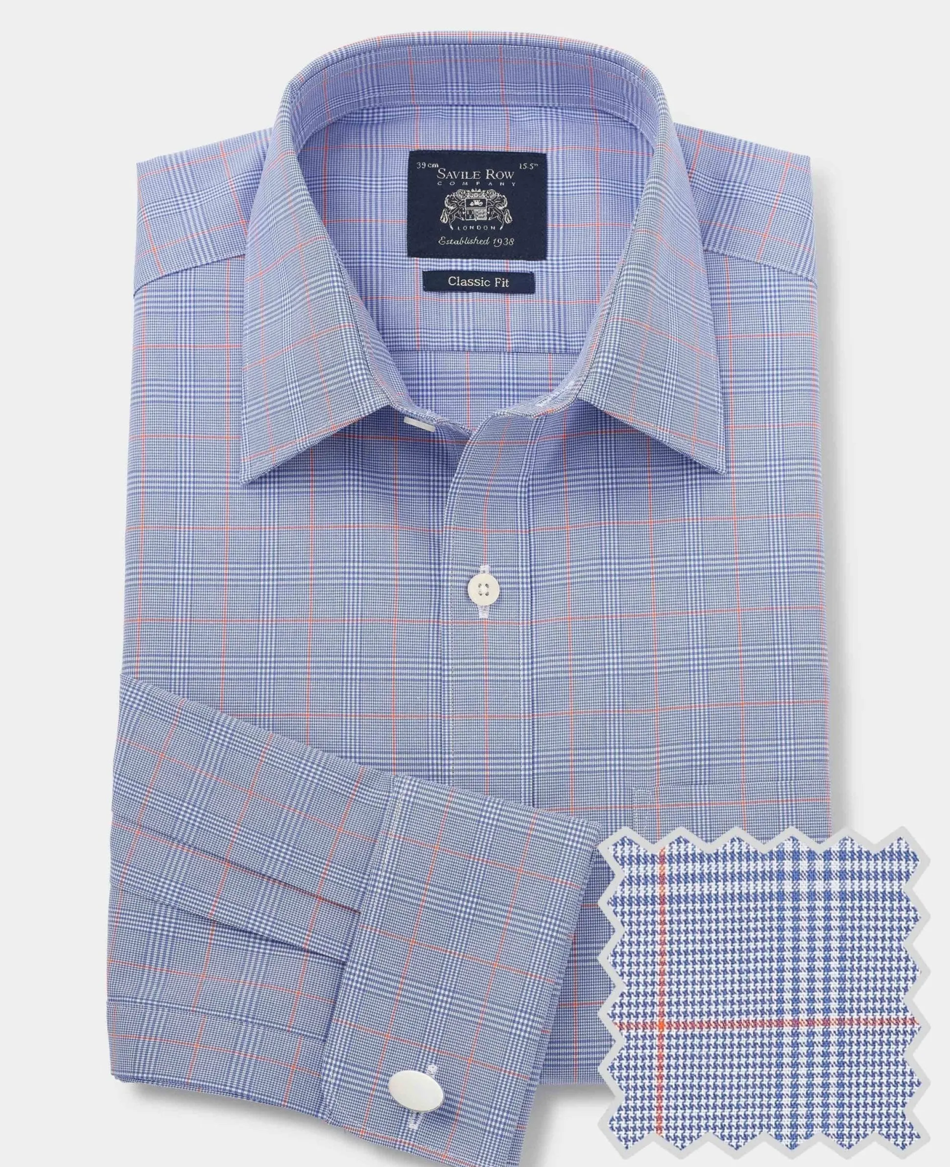 Blue Cotton Prince of Wales Check Classic Fit Formal Shirt - Double Cuff