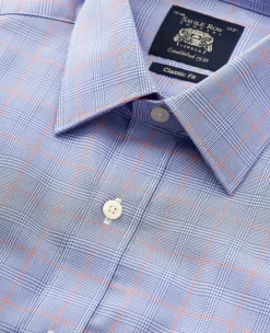 Blue Cotton Prince of Wales Check Classic Fit Formal Shirt - Double Cuff