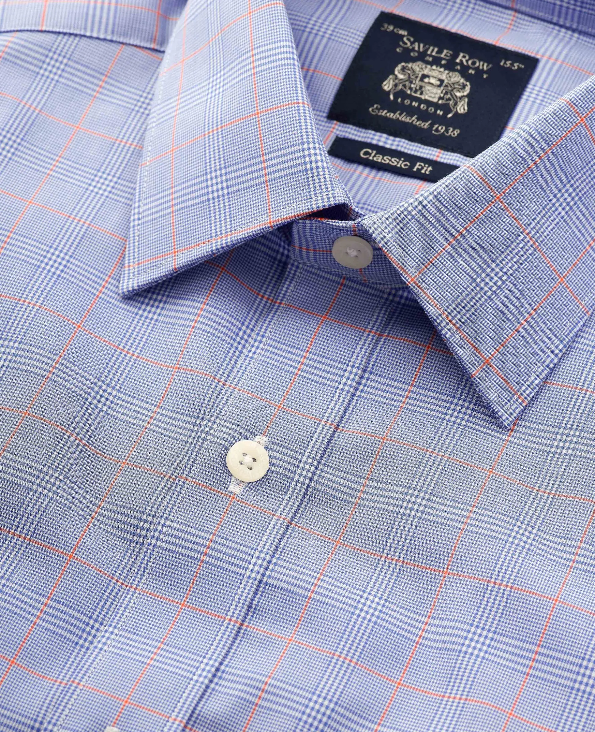 Blue Cotton Prince of Wales Check Classic Fit Formal Shirt - Double Cuff
