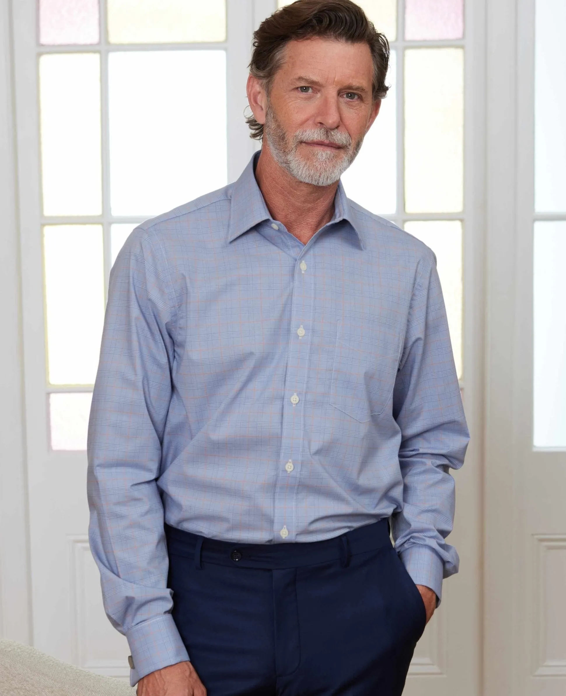 Blue Cotton Prince of Wales Check Classic Fit Formal Shirt - Double Cuff