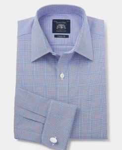 Blue Cotton Prince of Wales Check Classic Fit Formal Shirt - Double Cuff