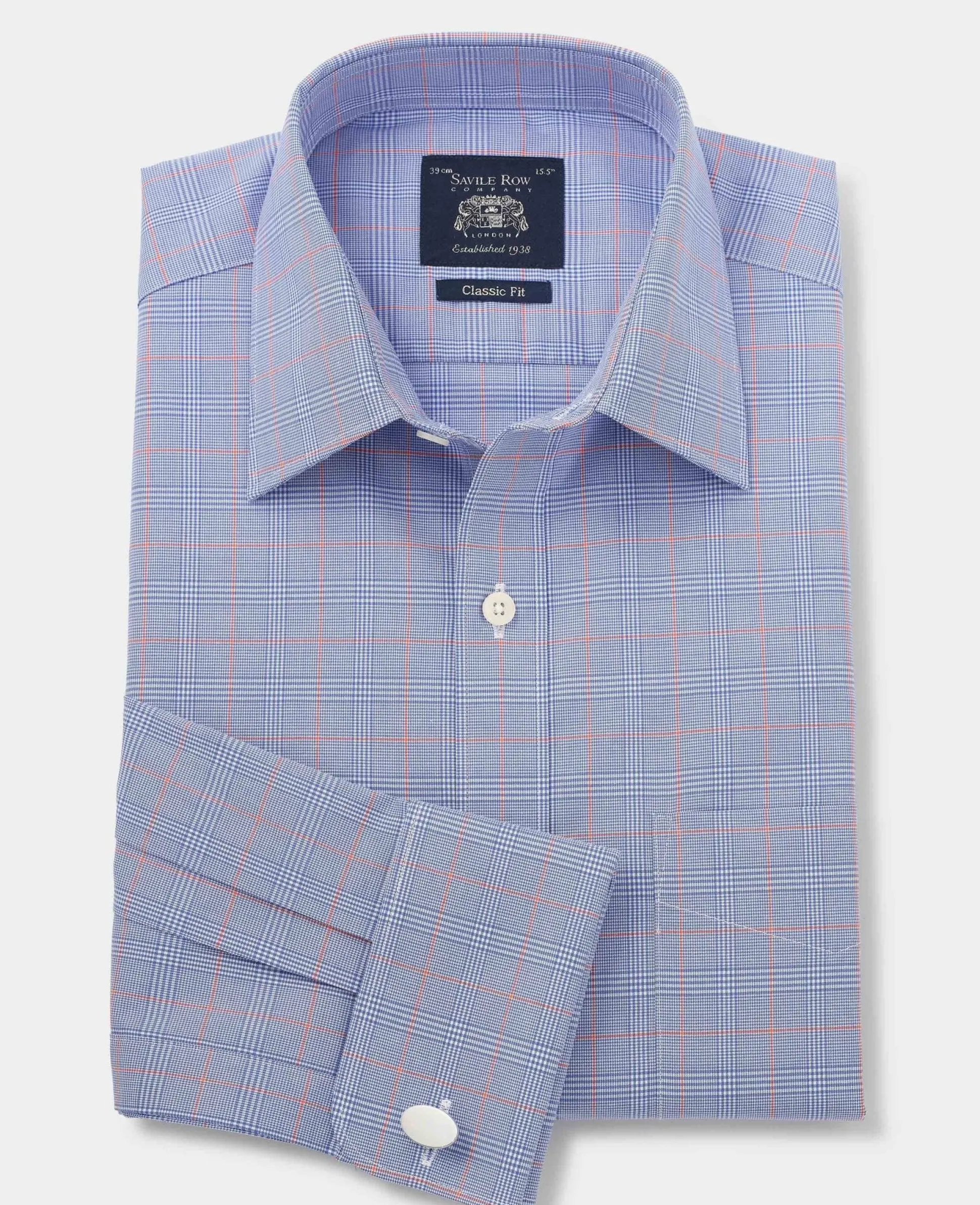Blue Cotton Prince of Wales Check Classic Fit Formal Shirt - Double Cuff
