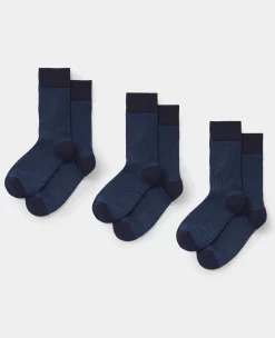 Blue Cotton Rich Herringbone Three Pack Socks
