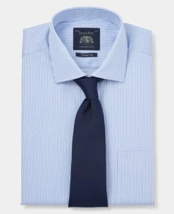 Blue Cotton Twill Classic Fit Striped Formal Shirt - Single Cuff