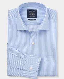 Blue Cotton Twill Classic Fit Striped Formal Shirt - Single Cuff