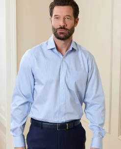Blue Cotton Twill Classic Fit Striped Formal Shirt - Single Cuff