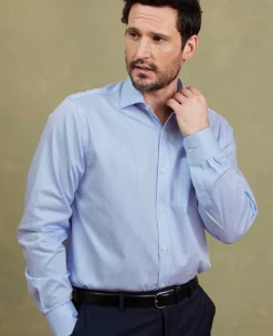 Blue Cotton Twill Classic Fit Striped Formal Shirt - Single Cuff