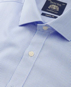 Blue Cotton Twill Classic Fit Striped Formal Shirt - Single Cuff