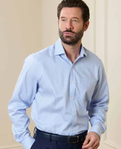 Blue Cotton Twill Classic Fit Striped Formal Shirt - Single Cuff