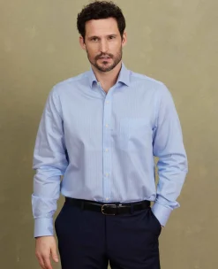 Blue Cotton Twill Classic Fit Striped Formal Shirt - Single Cuff