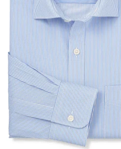 Blue Cotton Twill Classic Fit Striped Formal Shirt - Single Cuff