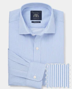 Blue Cotton Twill Classic Fit Striped Formal Shirt - Single Cuff