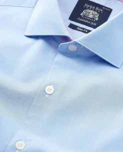 Blue Dobby Slim Fit Smart-Casual Shirt - Single Cuff