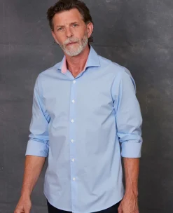 Blue Dobby Slim Fit Smart-Casual Shirt - Single Cuff