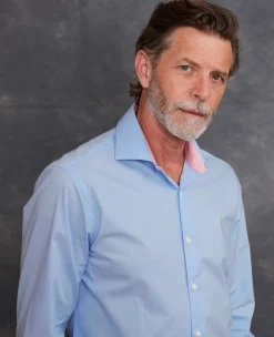 Blue Dobby Slim Fit Smart-Casual Shirt - Single Cuff