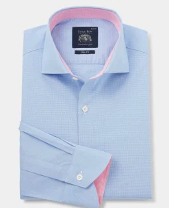 Blue Dobby Slim Fit Smart-Casual Shirt - Single Cuff