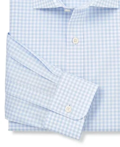 Blue Gingham Check Cotton Poplin Classic Fit Formal Shirt - Single Cuff