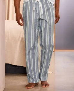 Blue Green Cotton Striped Lounge Pants