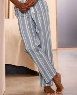Blue Green Cotton Striped Lounge Pants