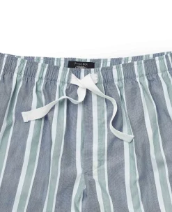 Blue Green Cotton Striped Lounge Shorts