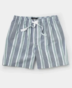 Blue Green Cotton Striped Lounge Shorts