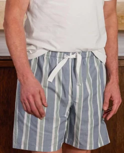 Blue Green Cotton Striped Lounge Shorts