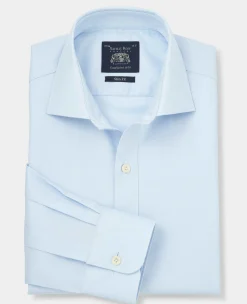 Blue Herringbone Cotton Slim Fit Formal Shirt - Single Cuff