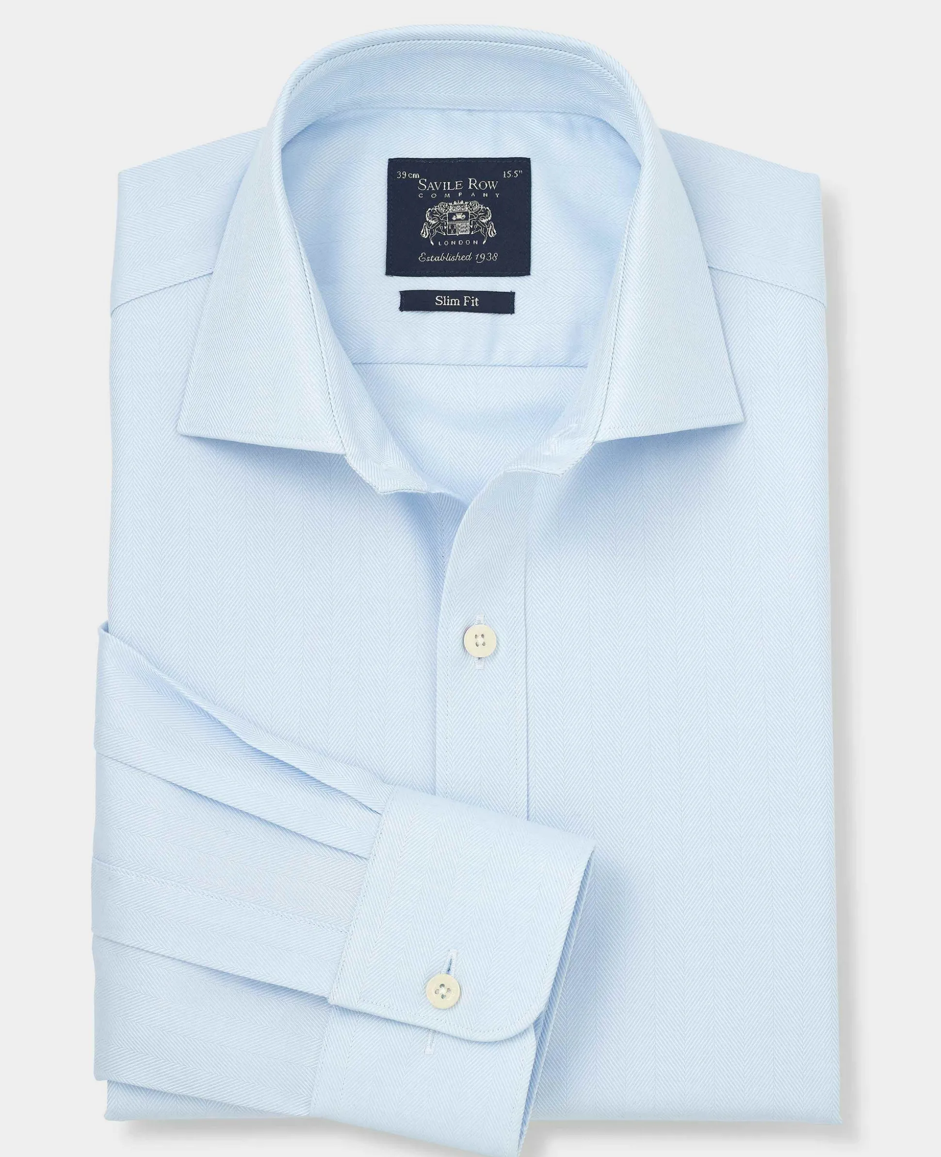Blue Herringbone Cotton Slim Fit Formal Shirt - Single Cuff