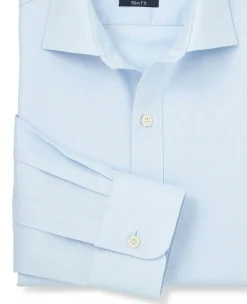 Blue Herringbone Cotton Slim Fit Formal Shirt - Single Cuff