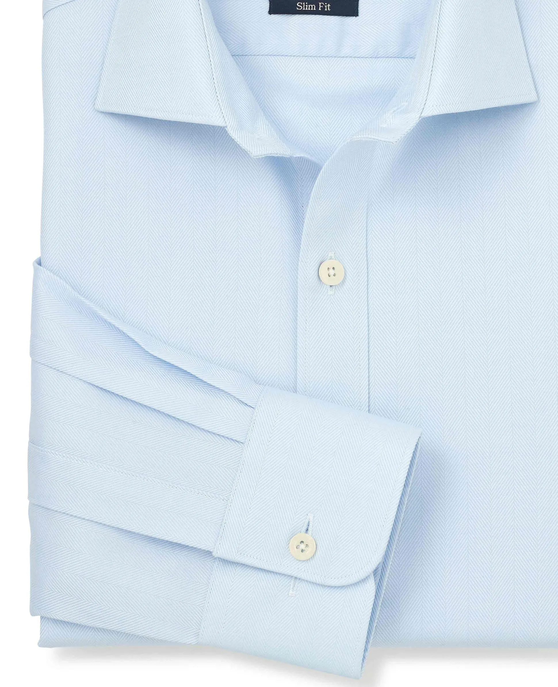 Blue Herringbone Cotton Slim Fit Formal Shirt - Single Cuff