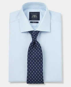 Blue Herringbone Cotton Slim Fit Formal Shirt - Single Cuff