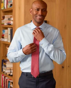 Blue Herringbone Cotton Slim Fit Formal Shirt - Single Cuff