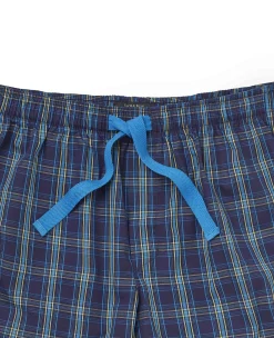 Blue Navy Check Cotton Lounge Shorts